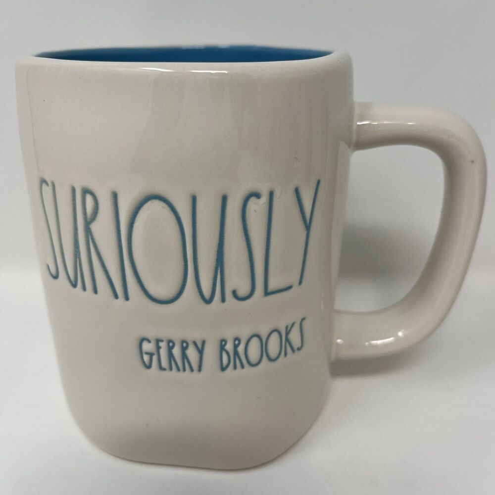 Rae Dunn RARE SURIOUSLY GERRY BROOKS Blue Writing Coffee Mug Tea Cup by Magenta